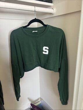 Pressbox Forest Green Michigan State Cropped Long Sleeve